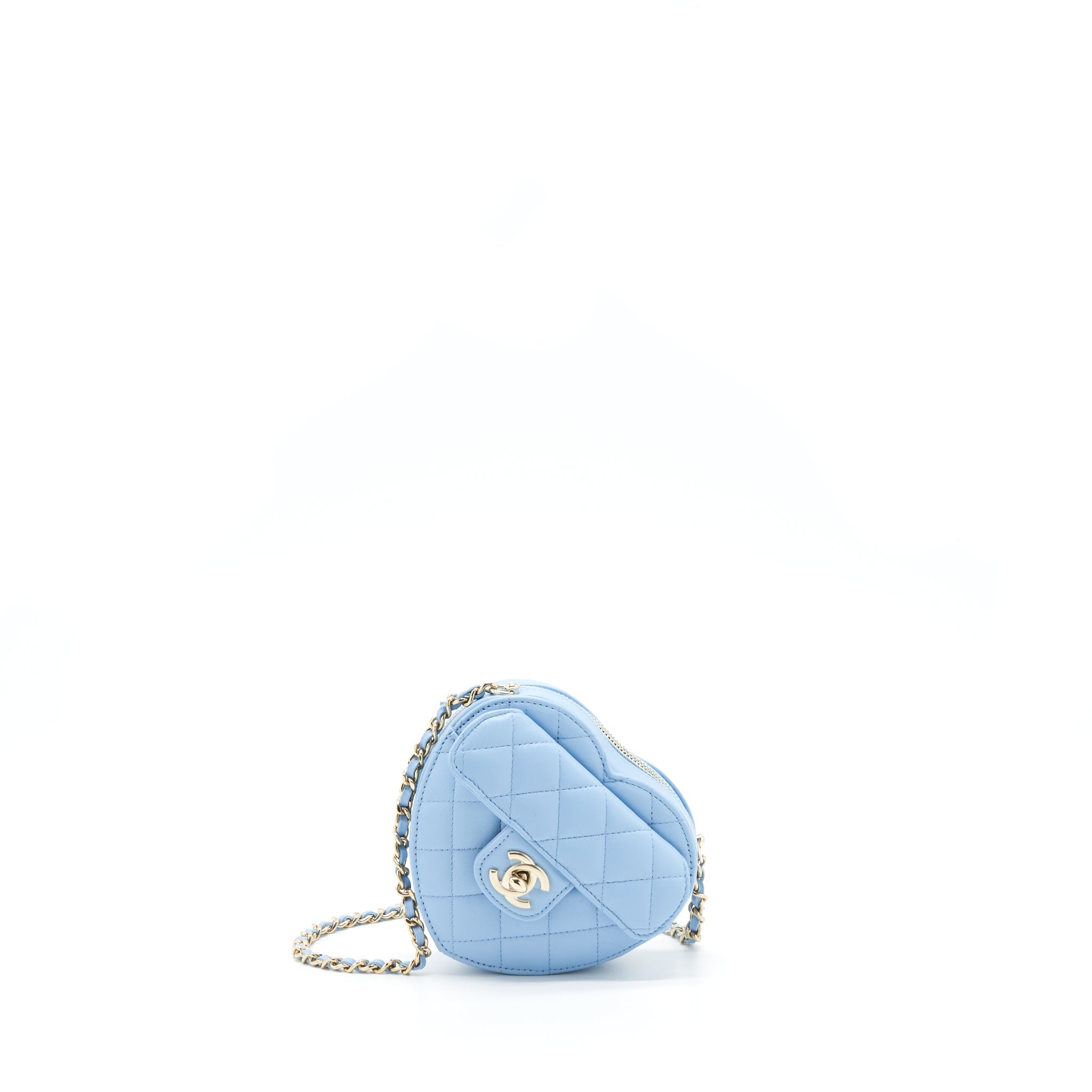 CHANEL 22S SMALL HEART BAG LAMBSKIN LIGHT BLUE LGHW
