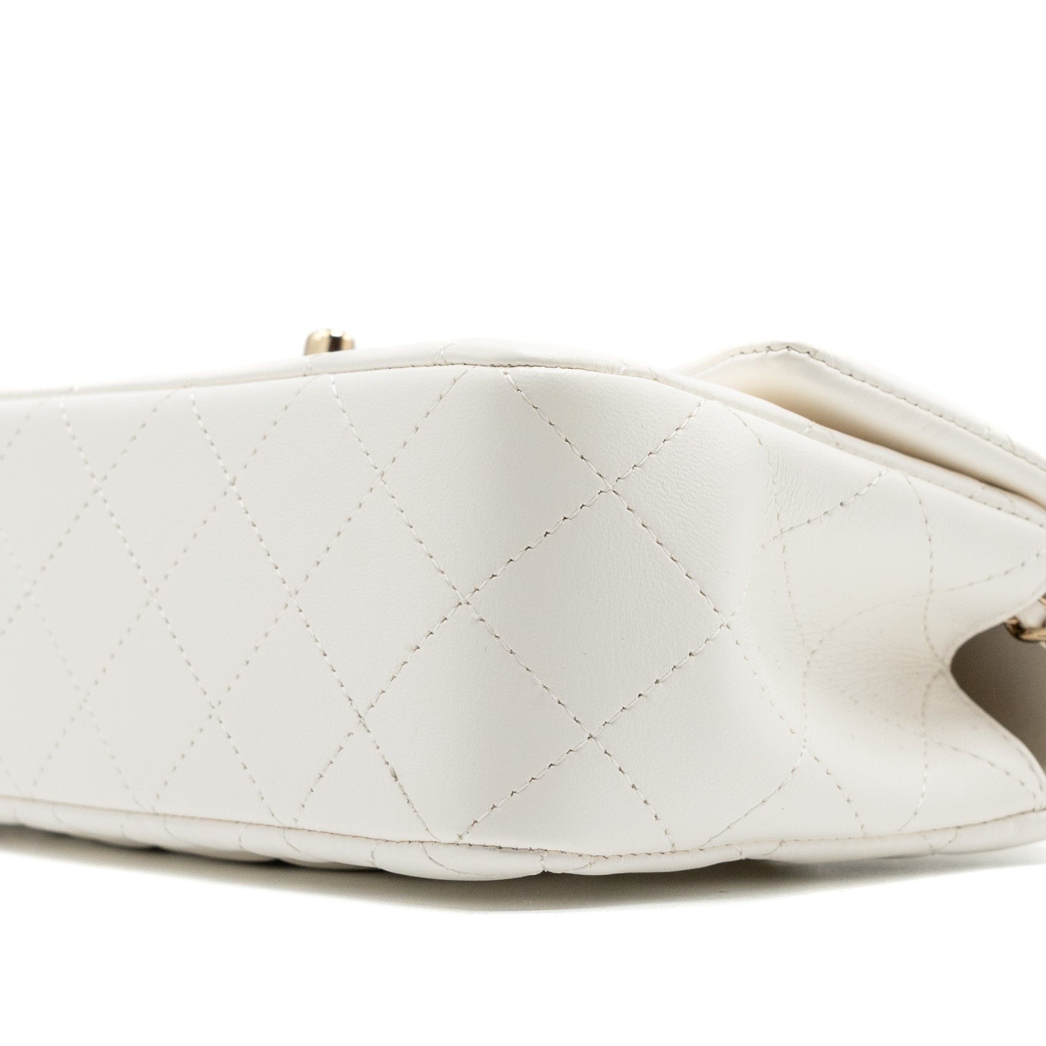 CHANEL TOP HANDLE MINI RECTANGULAR FLAP BAG LAMBSKIN WHITE LGHW (MICROCHIP)