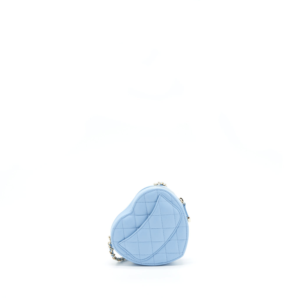 CHANEL 22S SMALL HEART BAG LAMBSKIN LIGHT BLUE LGHW