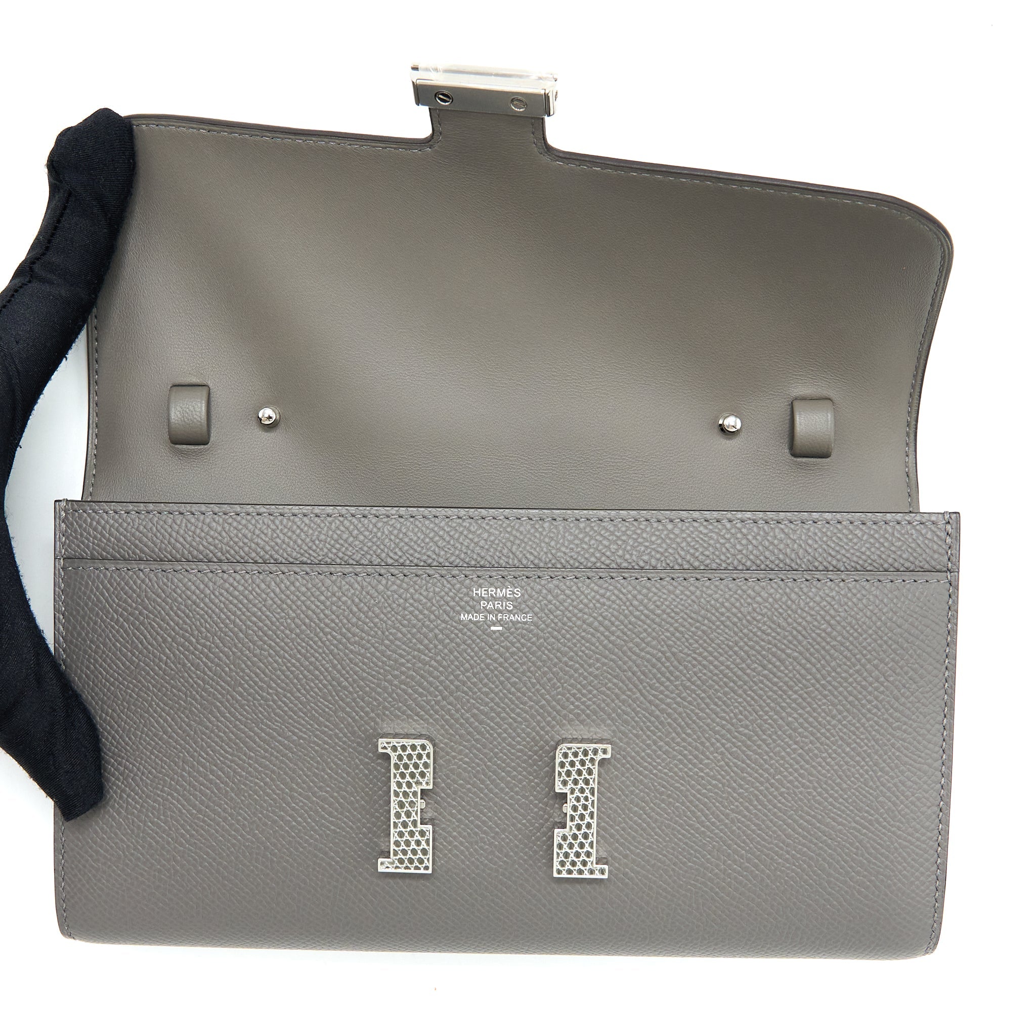 HERMES CONSTANCE TO GO EPSOM LIZARD BUCKLE GRIS MEYER/GRIS FONCE SHW