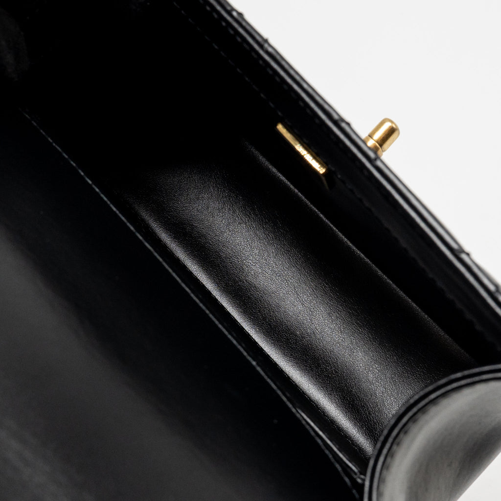 CHANEL GOLD CRUSH MINI FLAP BAG CALFSKIN BLACK GHW (MICROCHIP)