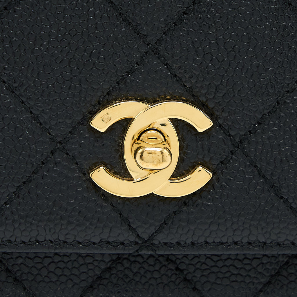 CHANEL VINTAGE TOP HANDLE FLAP BAG CAVIAR BLACK GHW