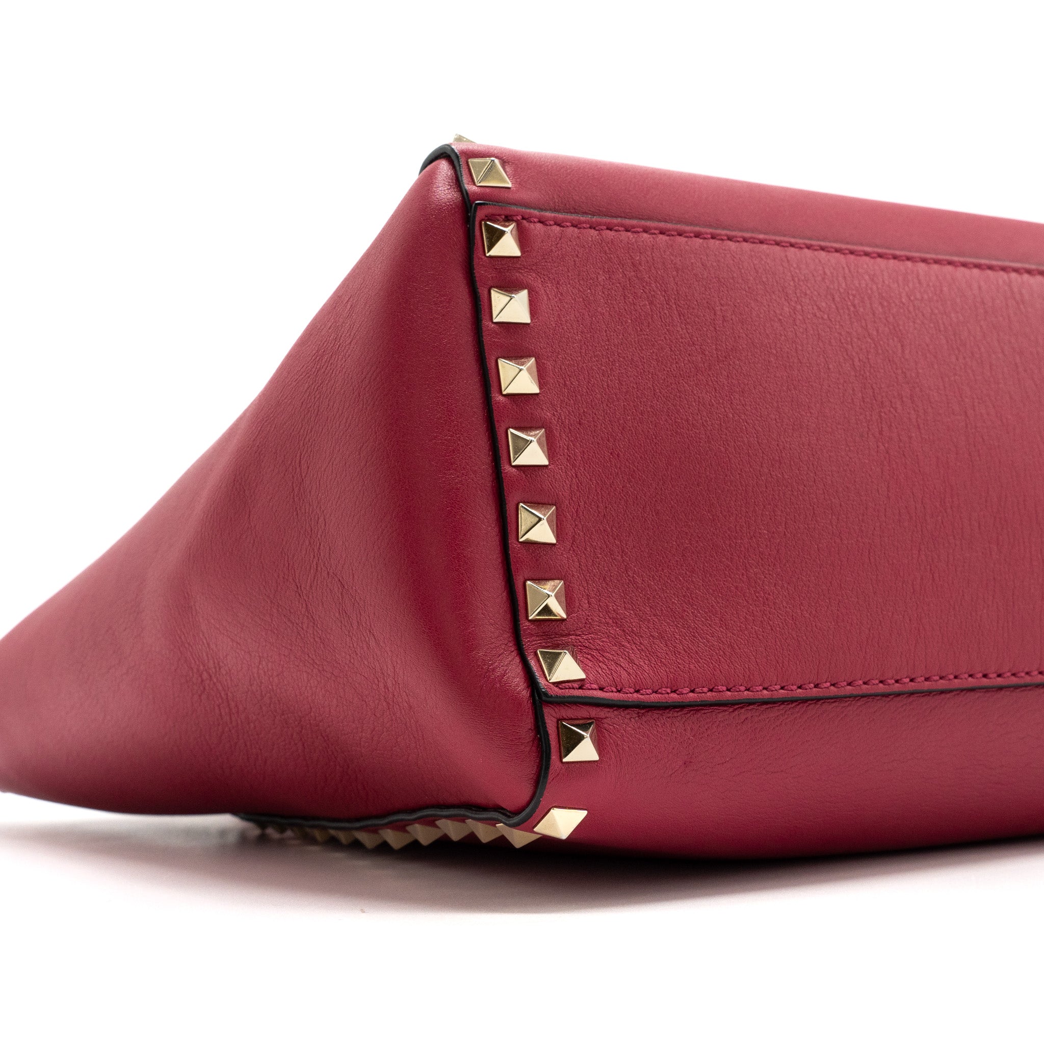 VALENTINO MEDIUM ROCKSTUD DOUBLE HANDLE TOP BAG CALFSKIN PINK LGHW