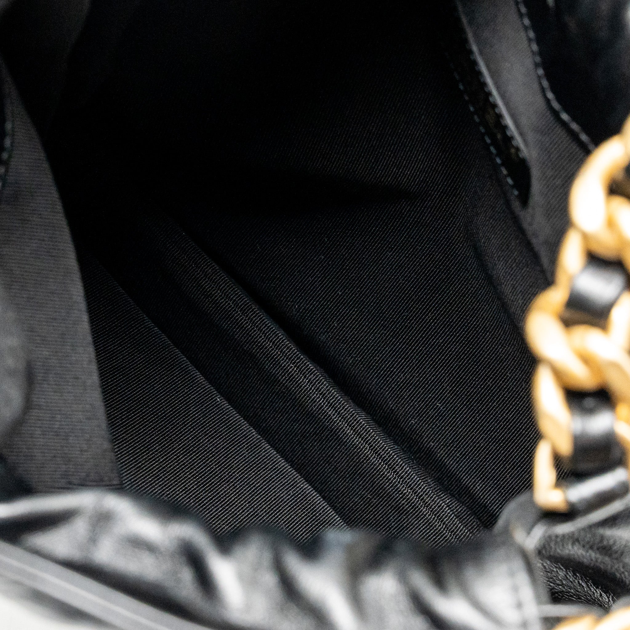 CHANEL SMALL DRAWSTRING TOTE BAG WITH CHAIN SHINY LAMBSKIN BLACK GHW