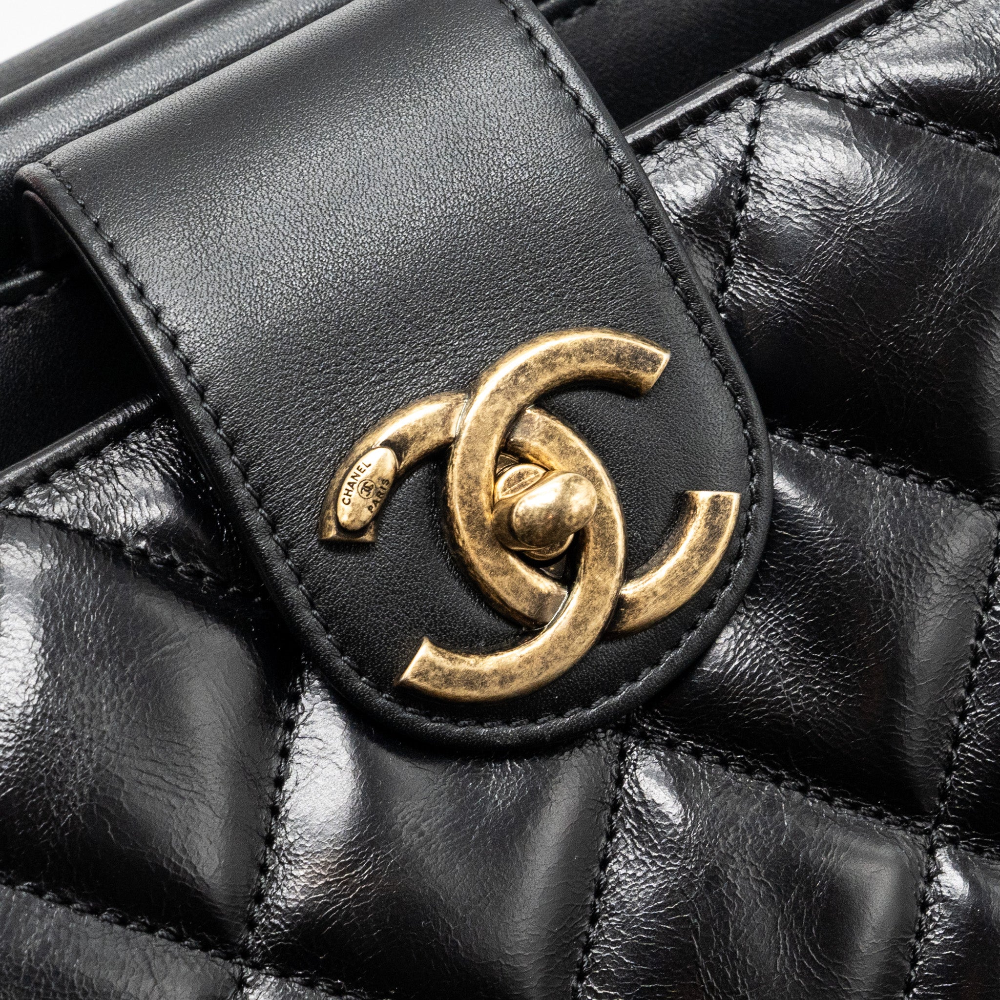 CHANEL LARGE TOTE BAG CALFSKIN BLACK BRUSHED GHW