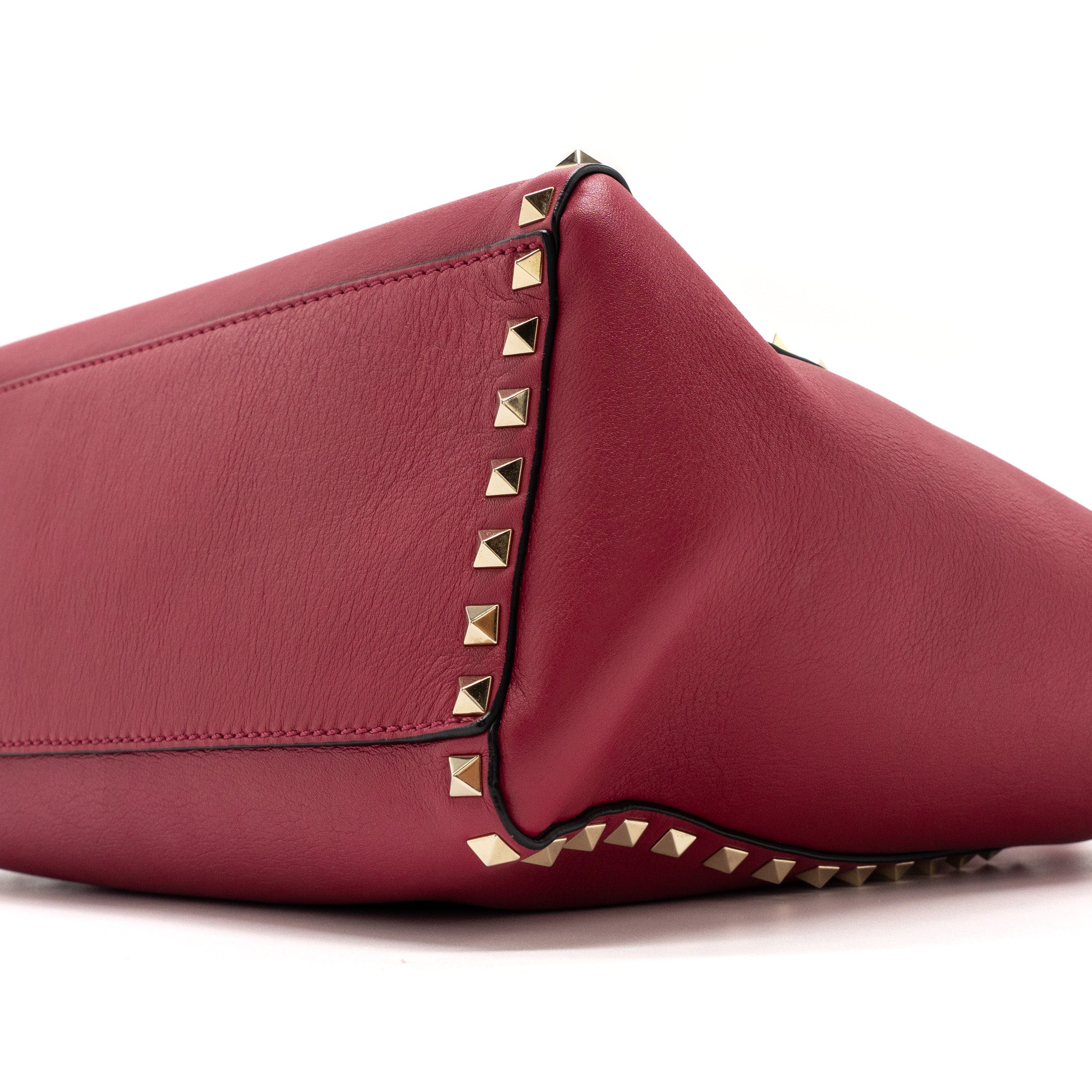 VALENTINO MEDIUM ROCKSTUD DOUBLE HANDLE TOP BAG CALFSKIN PINK LGHW