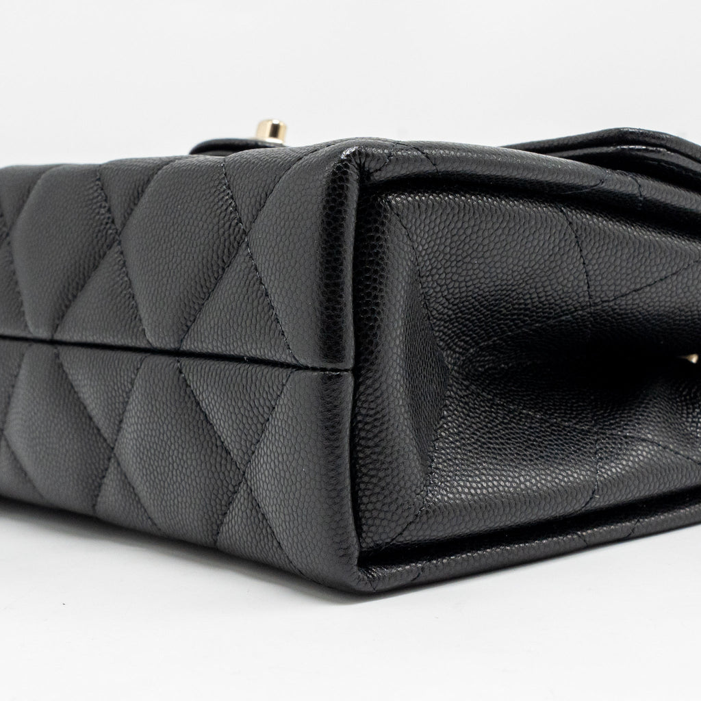 CHANEL TOP HANDLE QUILTED CC FLAP BAG CAVIAR BLACK LGHW (MICROCHIP)