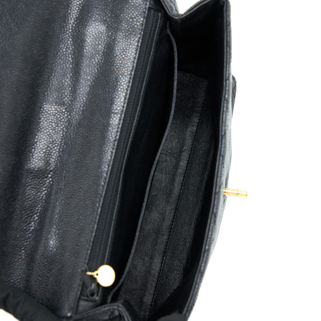 CHANEL VINTAGE TOP HANDLE FLAP BAG CAVIAR BLACK GHW