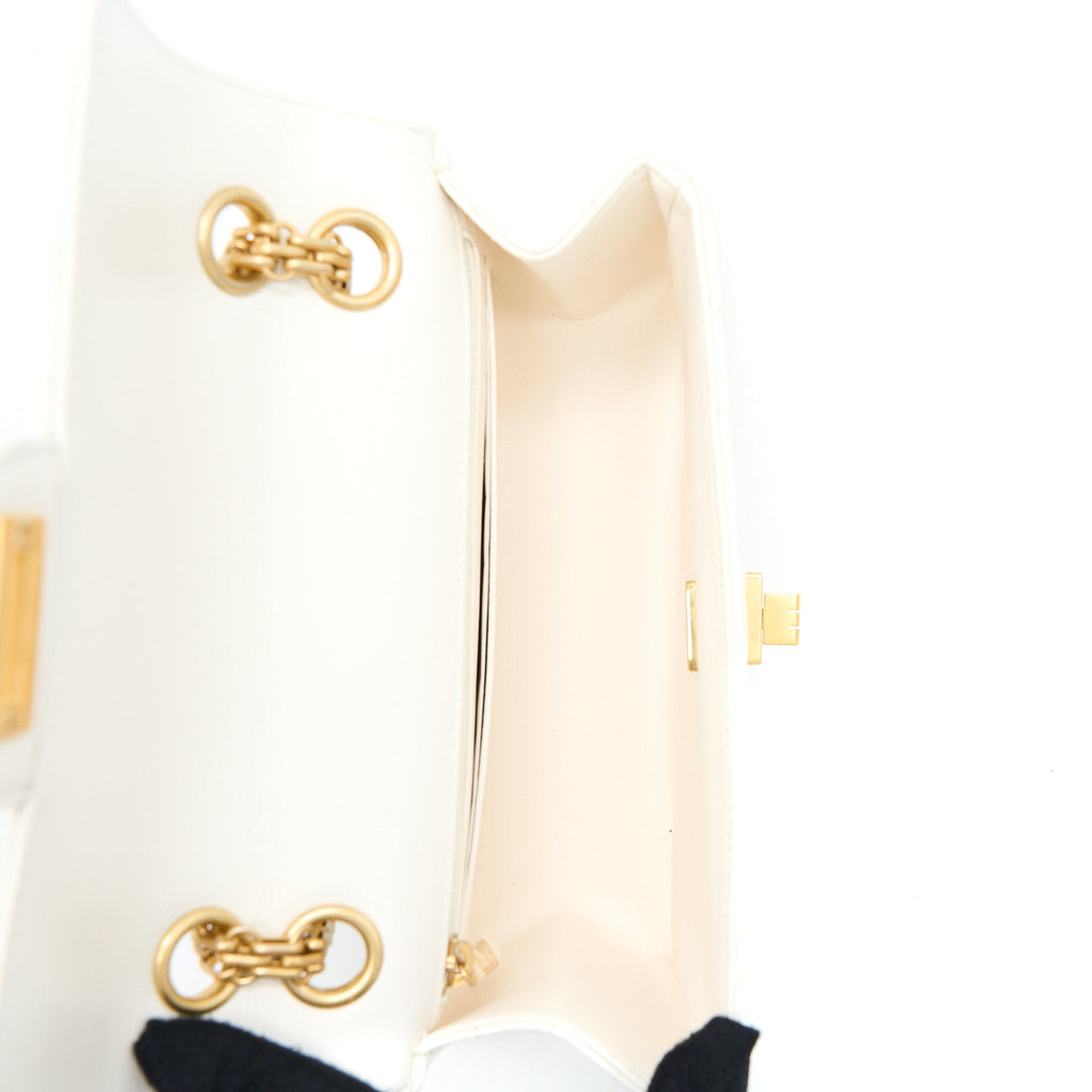 CHANEL MINI 2.55 REISSUE CHEVRON FLAP BAG AGED CALFSKIN WHITE BRUSHED GHW (MICROCHIP)
