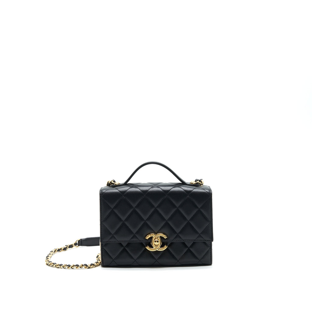 CHANEL 21K GOLD METAL MINI FLAP BAG WITH HANDLE BLACK GHW
