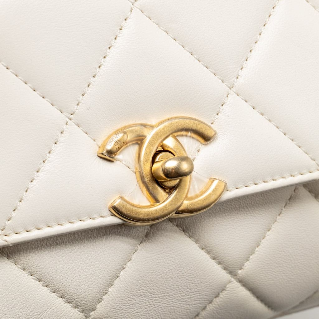CHANEL QUILTED FLAP BAG WITH LETTER CHAIN LAMBSKIN WHITE GHW (MICROCHIP)