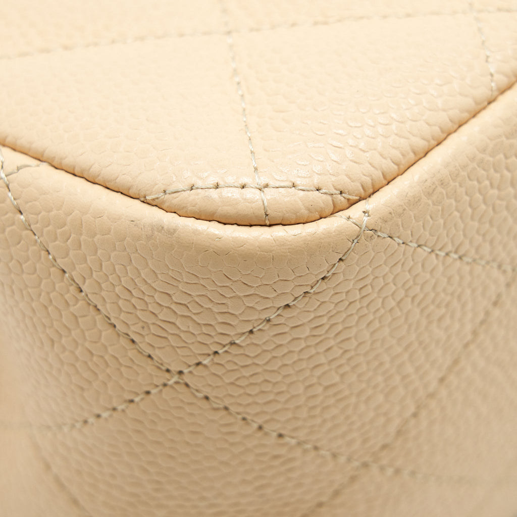 CHANEL CLASSIC JUMBO DOUBLE FLAP BAG CAVIAR BEIGE SHW