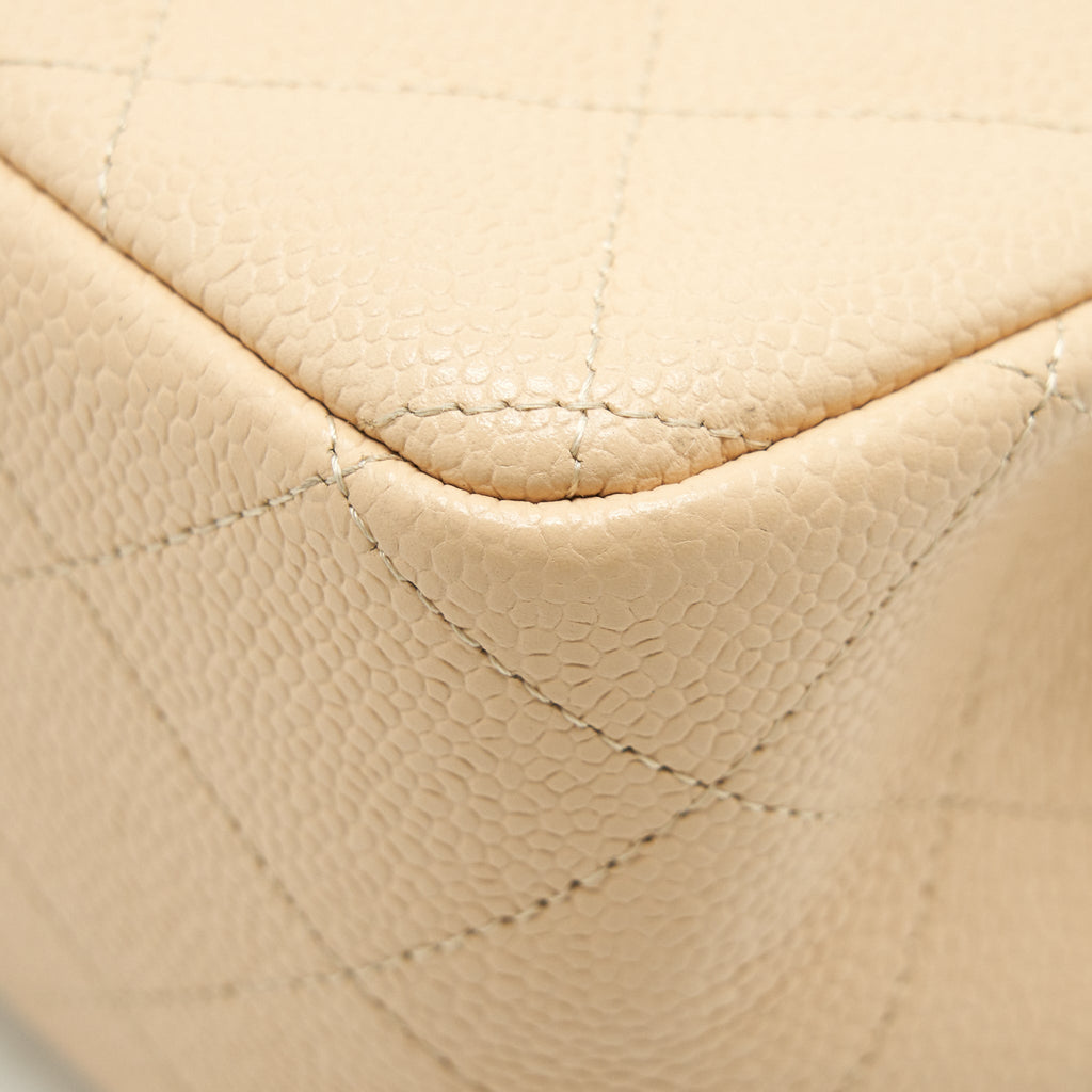 CHANEL CLASSIC JUMBO DOUBLE FLAP BAG CAVIAR BEIGE SHW