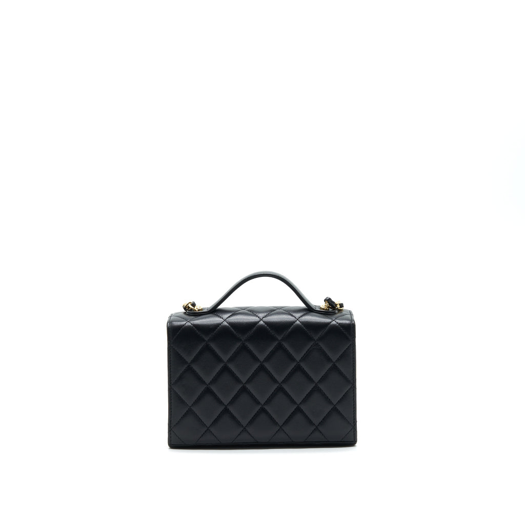 CHANEL 21K GOLD METAL MINI FLAP BAG WITH HANDLE BLACK GHW