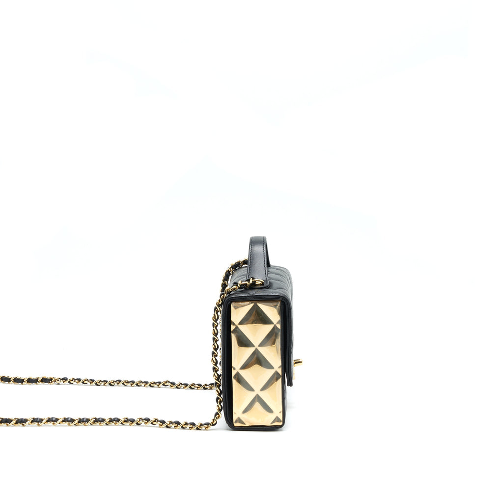 CHANEL 21K GOLD METAL MINI FLAP BAG WITH HANDLE BLACK GHW