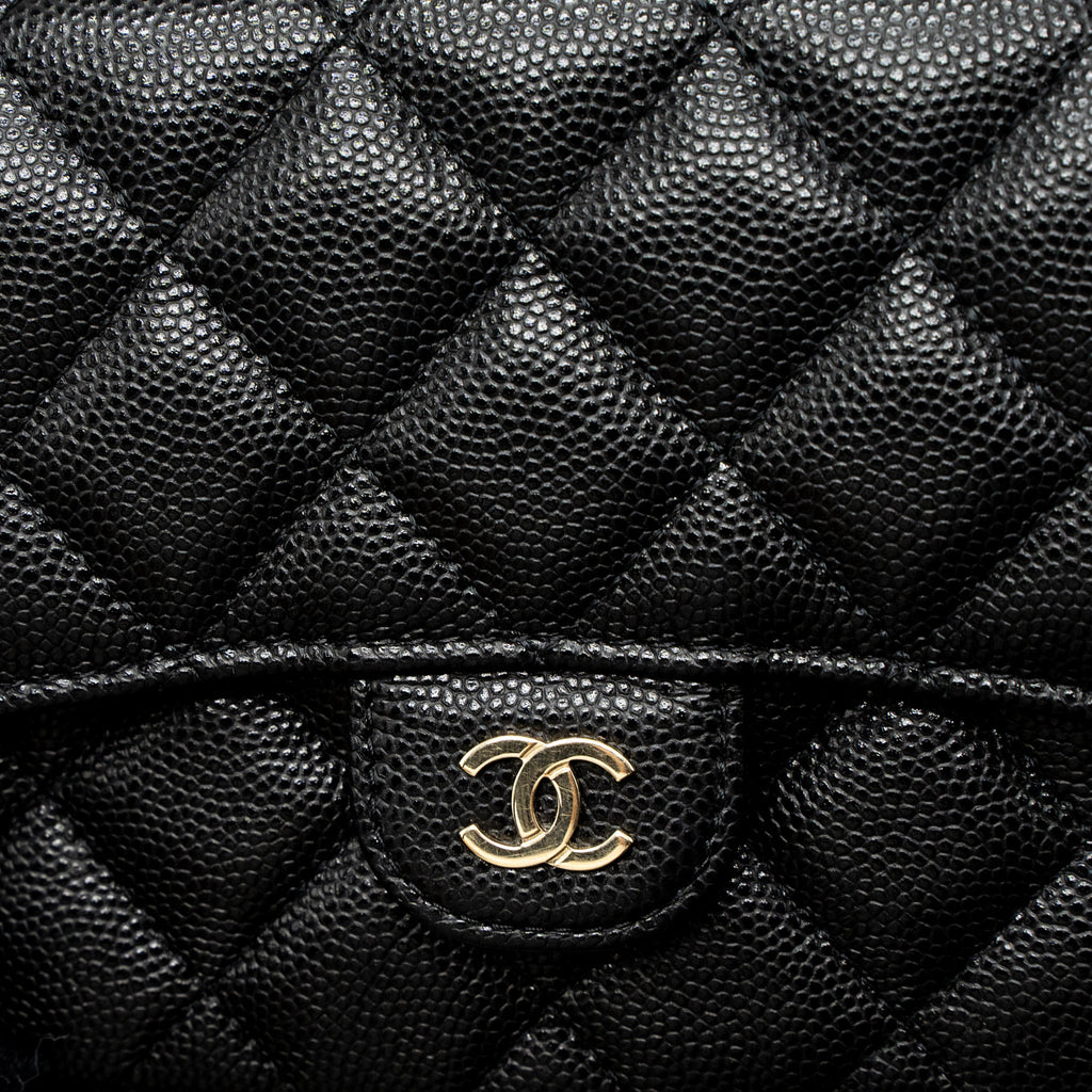 CHANEL DOUBLE POCKET WALLET ON CHAIN CAVIAR BLACK LGHW (MICROCHIP)