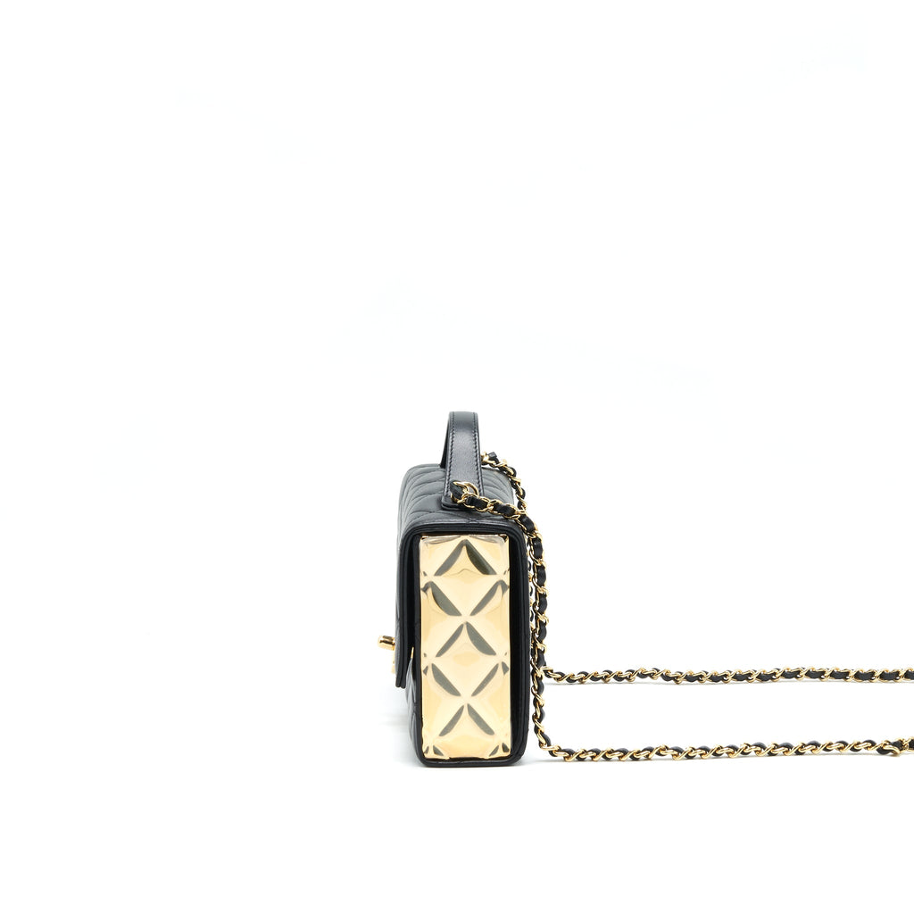 CHANEL 21K GOLD METAL MINI FLAP BAG WITH HANDLE BLACK GHW