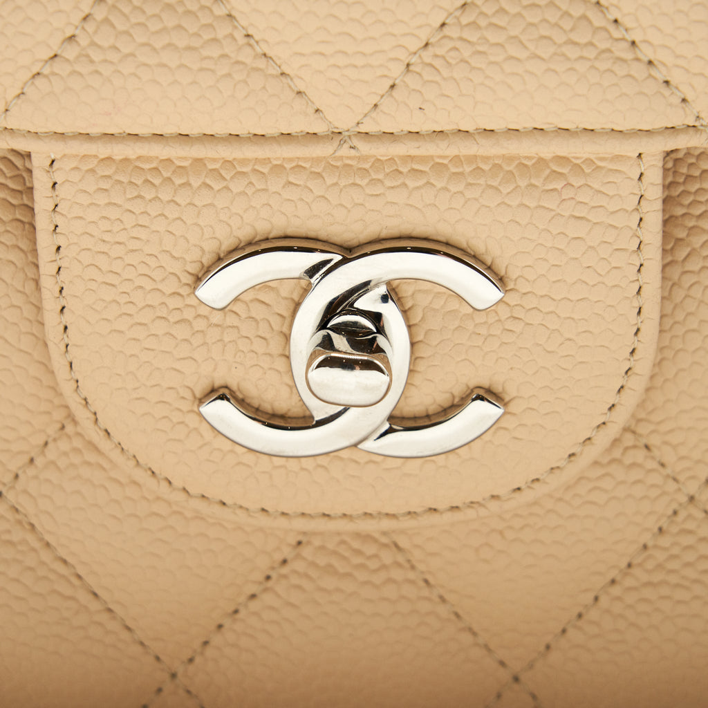 CHANEL CLASSIC JUMBO DOUBLE FLAP BAG CAVIAR BEIGE SHW