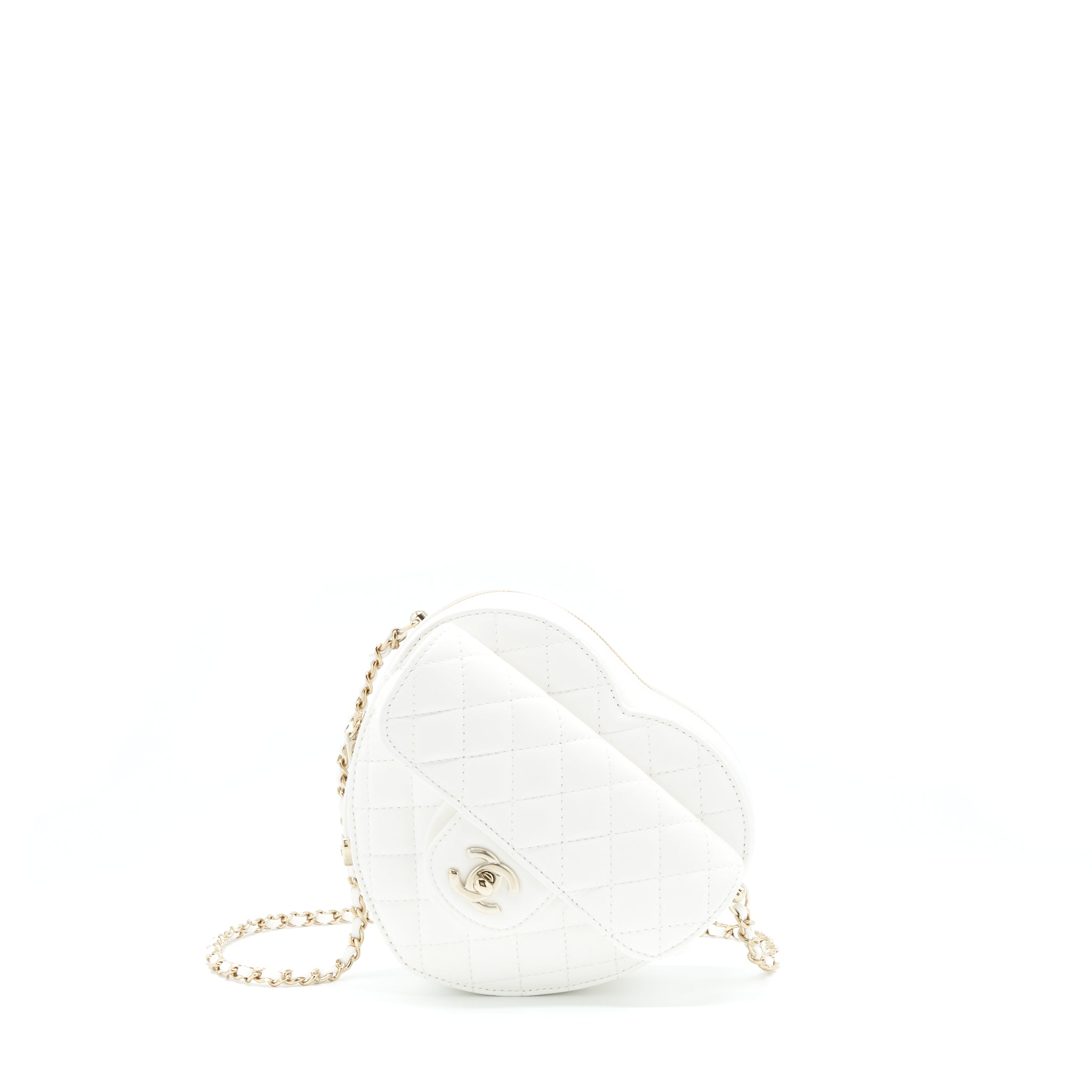 CHANEL 22S HEART BAG LAMBSKIN WHITE LGHW (MICROCHIP)