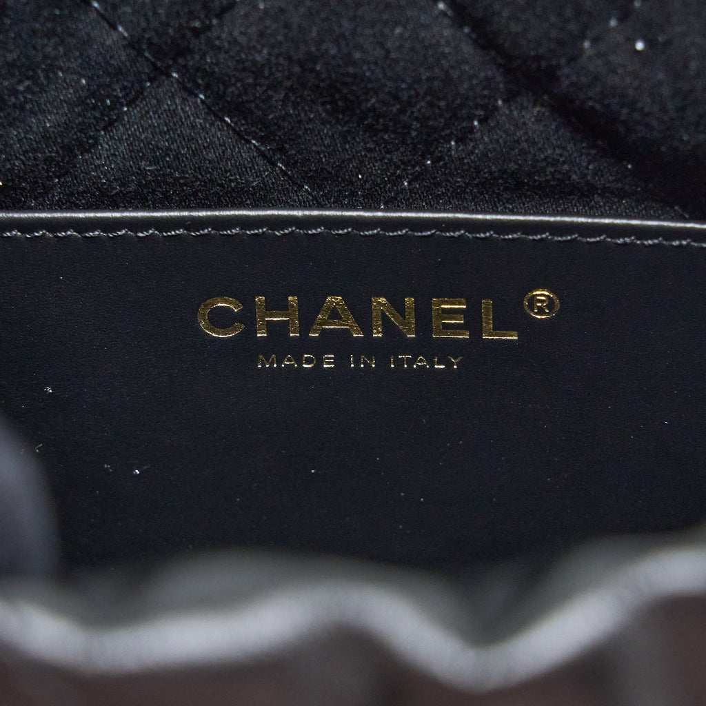 CHANEL MINI 22 BAG SHINY CALFSKIN BLACK BRUSHED GHW (MICROCHIP)