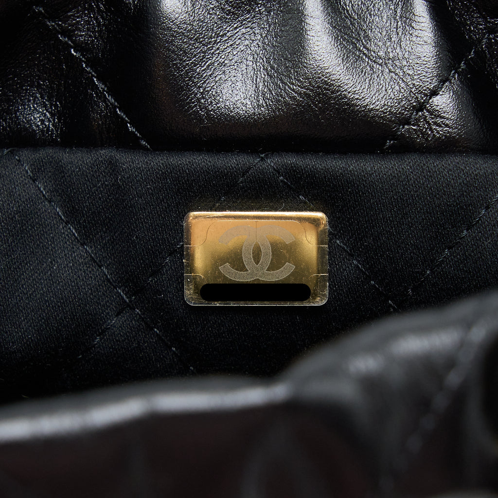 CHANEL MINI 22 BAG SHINY CALFSKIN BLACK BRUSHED GHW (MICROCHIP)