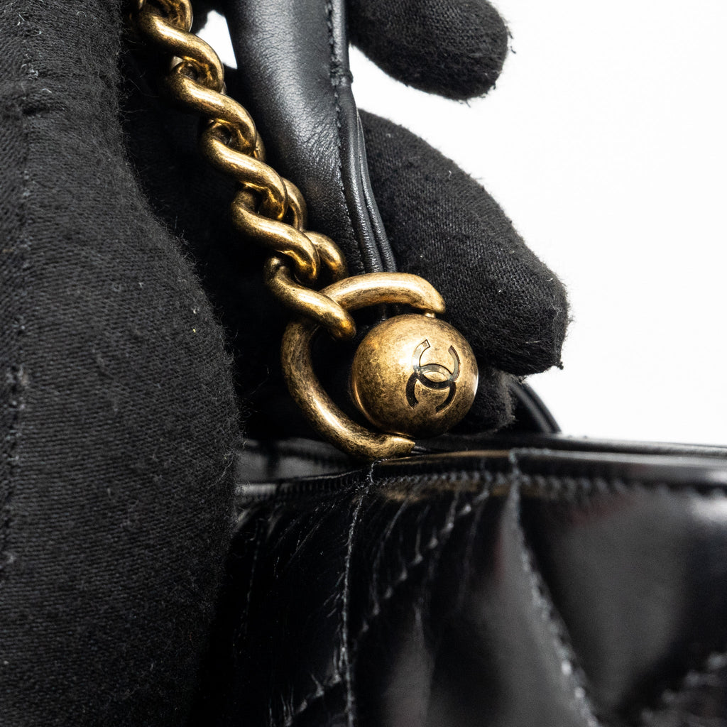 CHANEL LARGE TOTE BAG CALFSKIN BLACK BRUSHED GHW