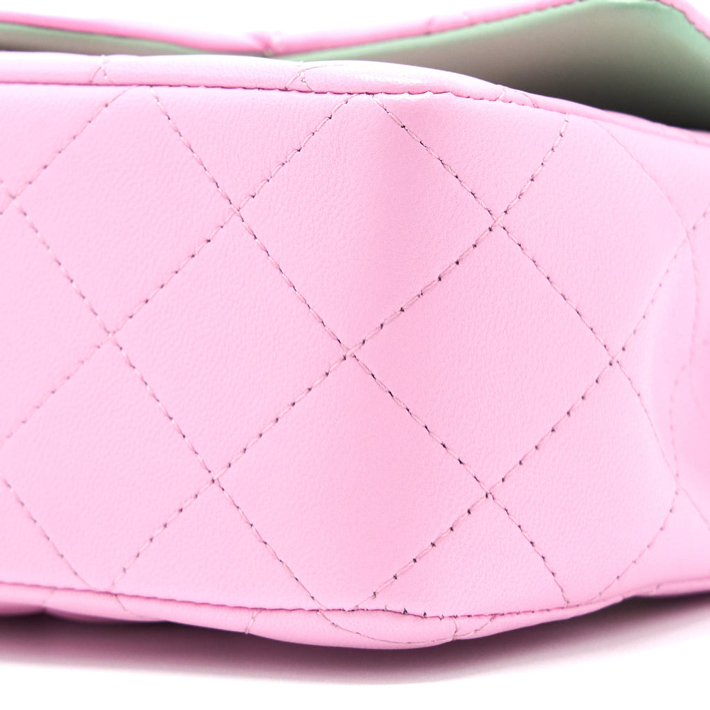 CHANEL TOP HANDLE MINI RECTANGULAR LAMBSKIN PINK/LIGHT GREEN LGHW (MICROCHIP)