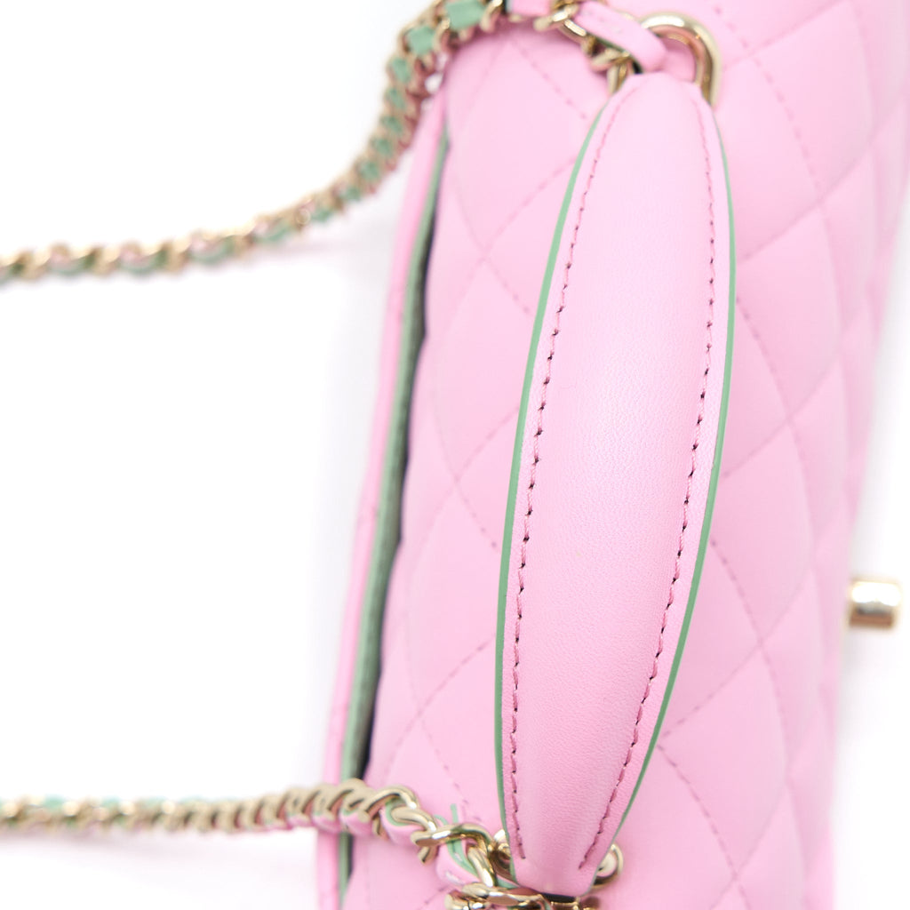 CHANEL TOP HANDLE MINI RECTANGULAR LAMBSKIN PINK/LIGHT GREEN LGHW (MICROCHIP)