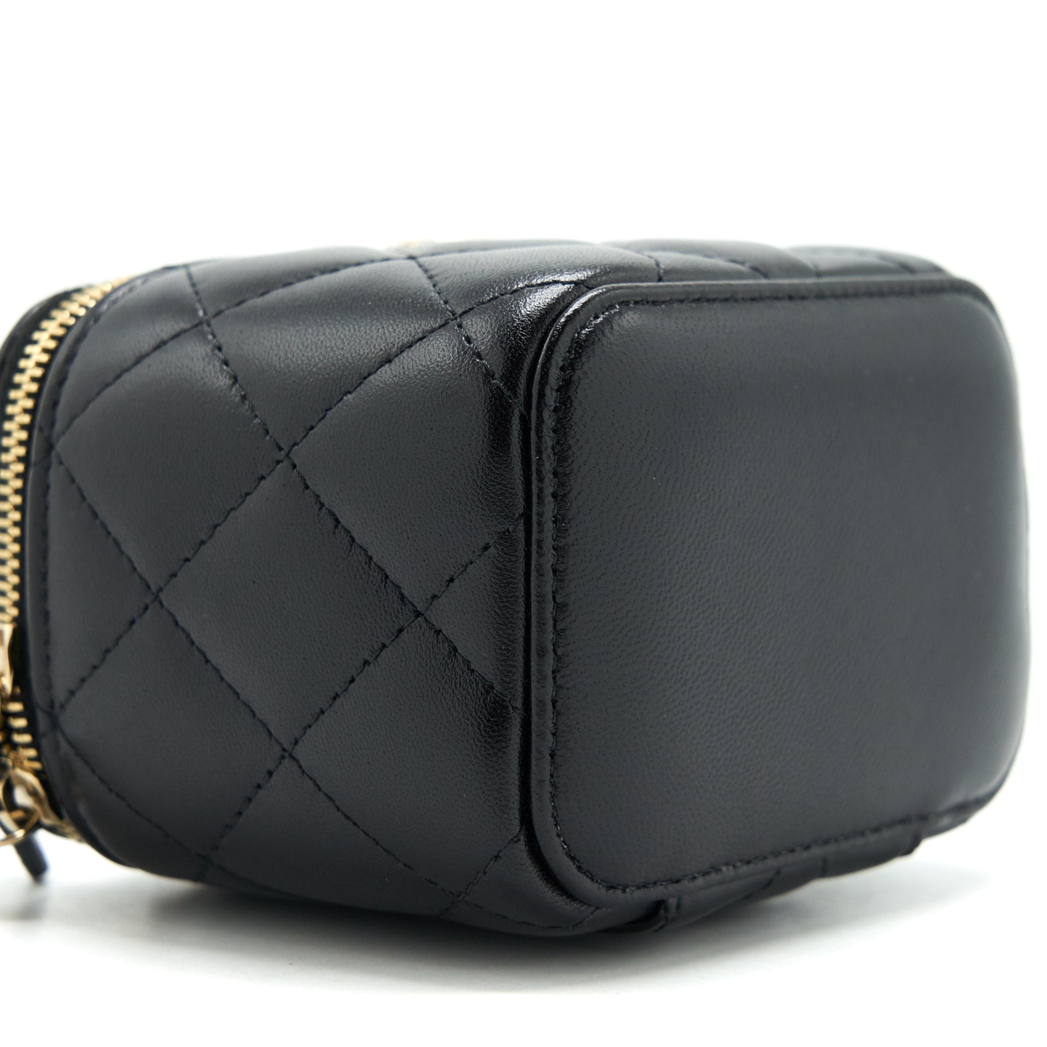 CHANEL MINI VANITY WITH CAMELLIA CHAIN LAMBSKIN BLACK LGHW