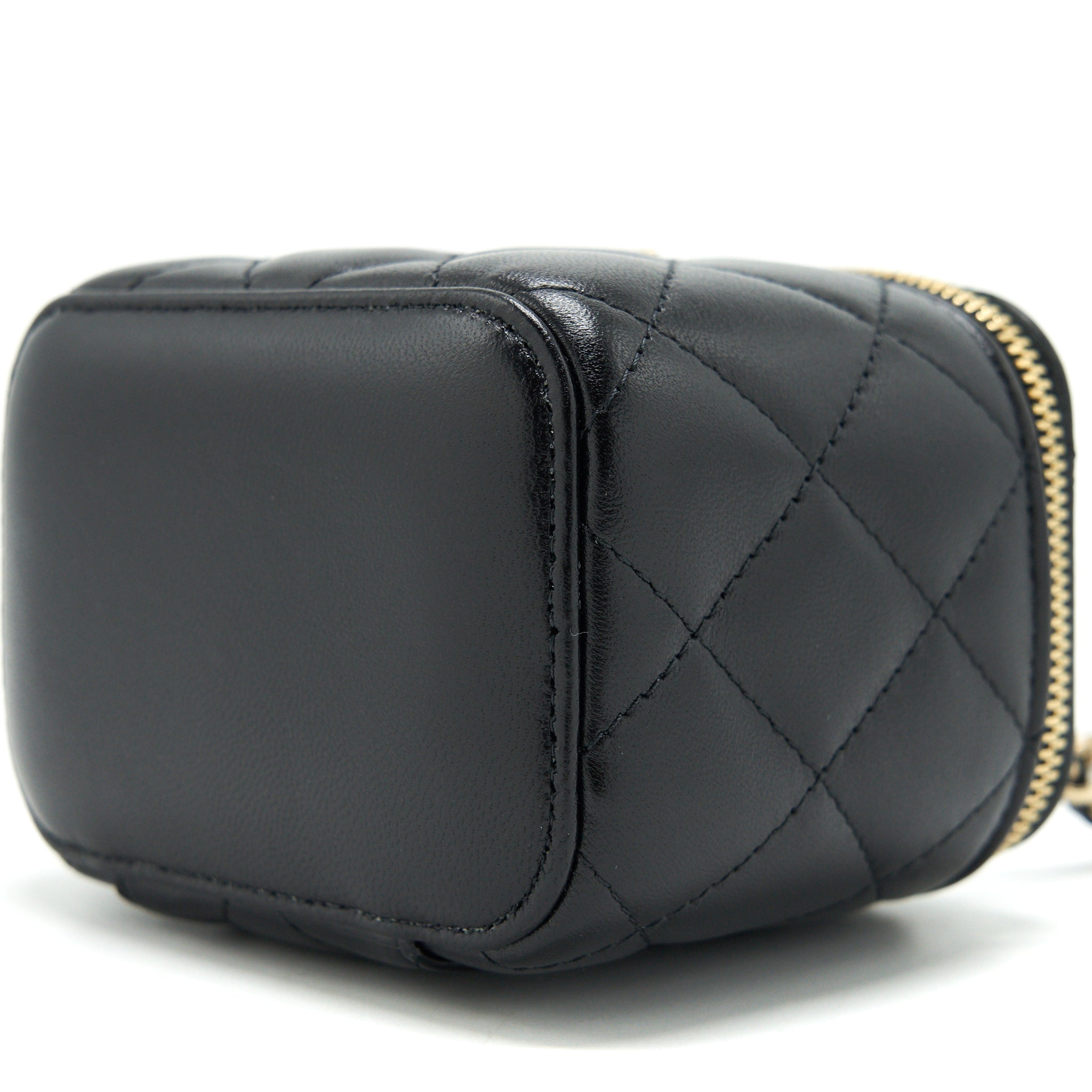 CHANEL MINI VANITY WITH CAMELLIA CHAIN LAMBSKIN BLACK LGHW