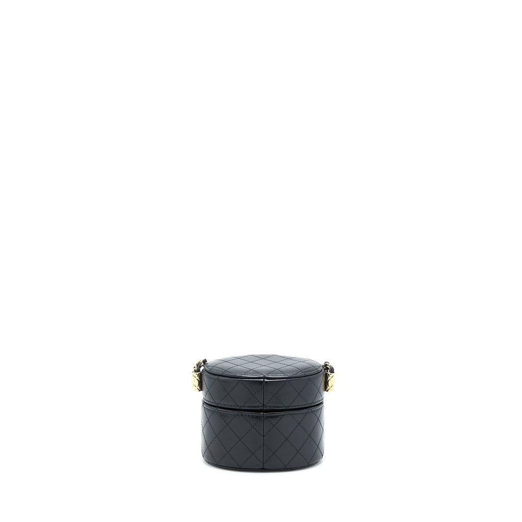 CHANEL MINI ROUND VANITY WITH CHAIN LAMBSKIN BLACK LGHW