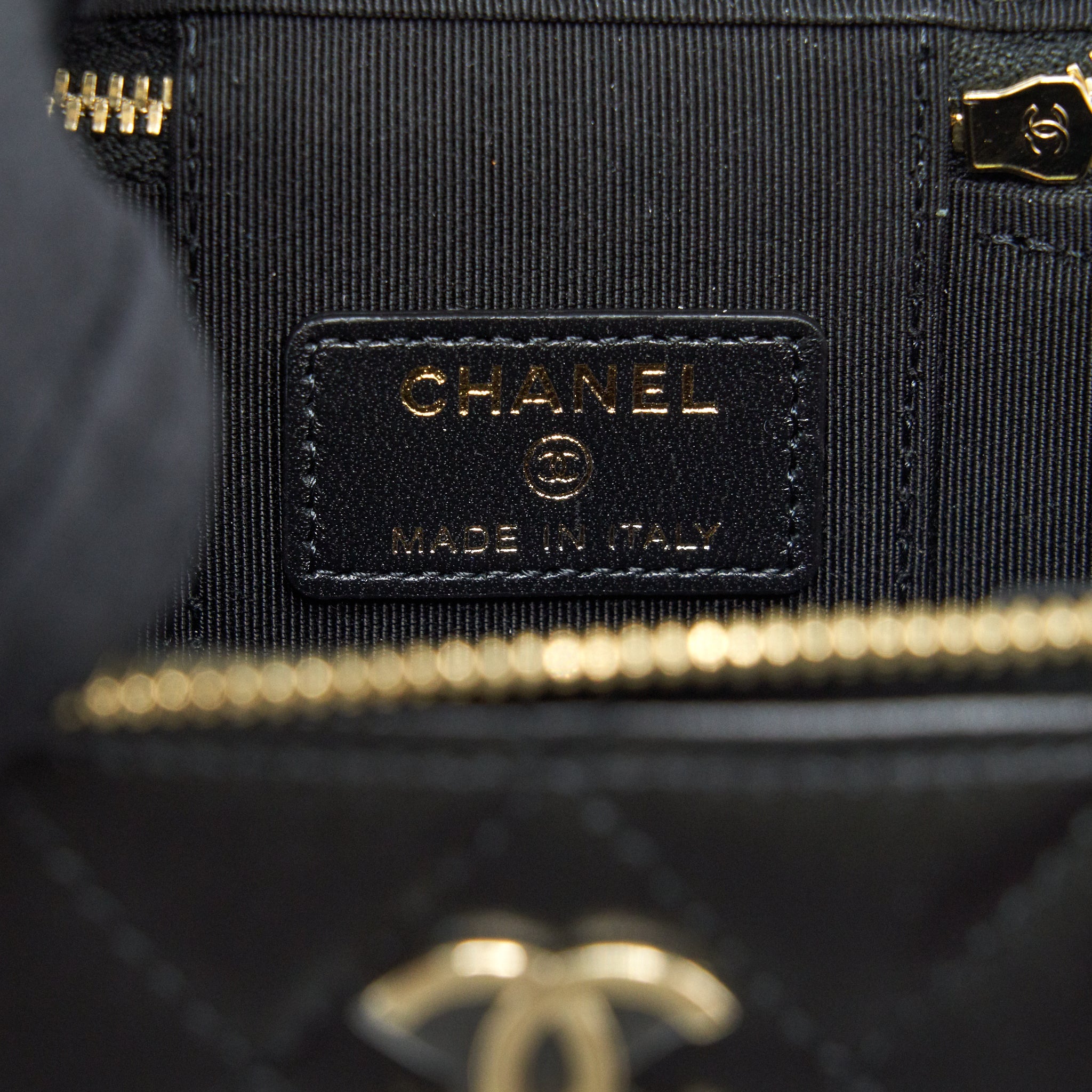 CHANEL MINI VANITY WITH CAMELLIA CHAIN LAMBSKIN BLACK LGHW