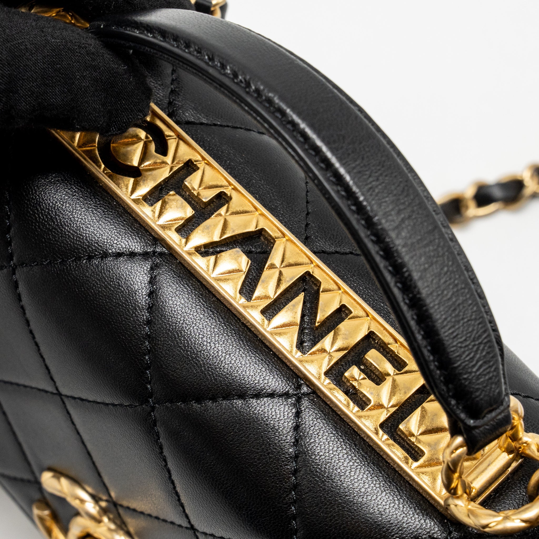 CHANEL MINI TRENDY SPIRIT TOP HANDLE FLAP BAG LAMBSKIN BLACK GHW