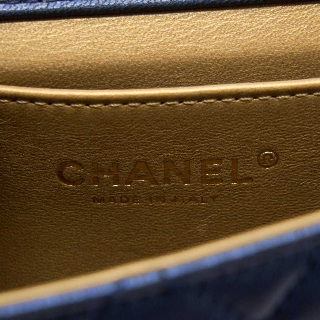 CHANEL VERTICAL PEARL FLAP BAG LAMBSKIN DARK BLUE GHW