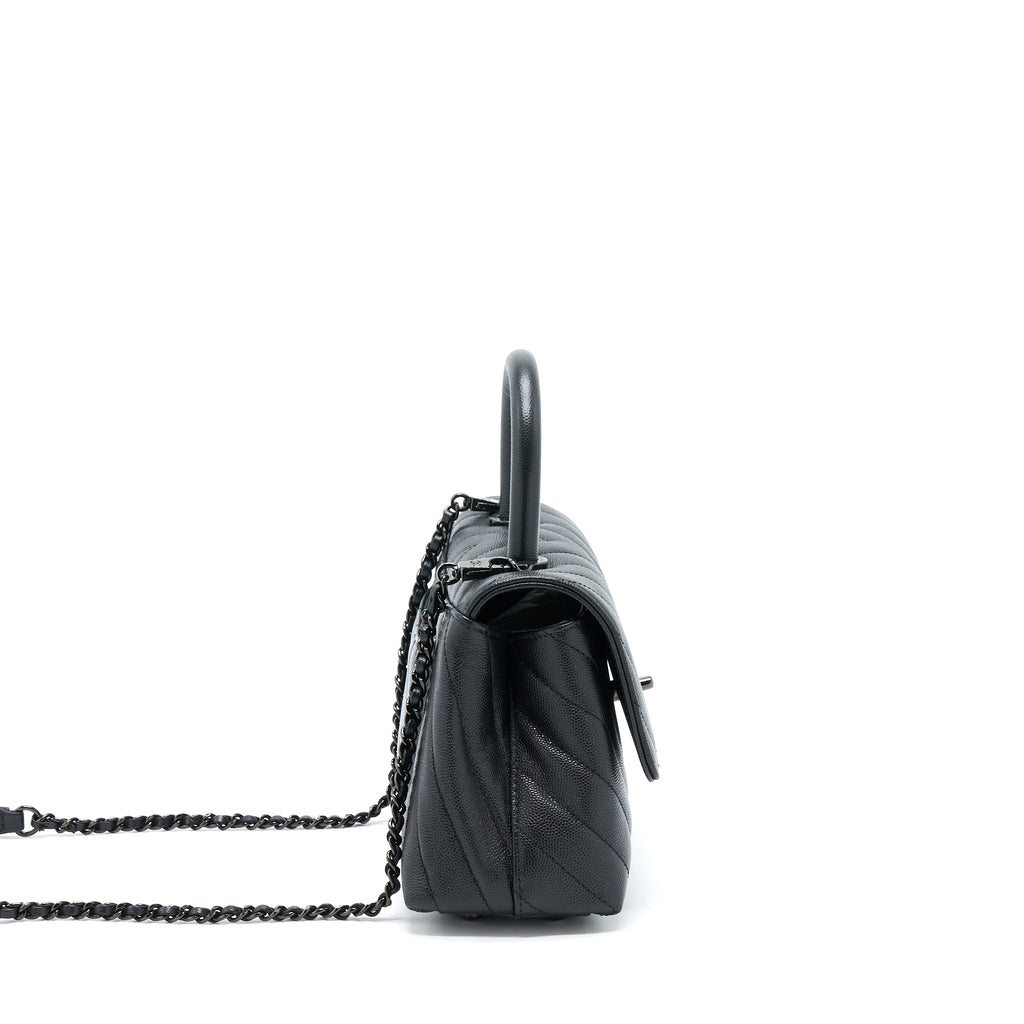CHANEL SMALL COCO HANDLE CHEVRON CAVIAR SO BLACK