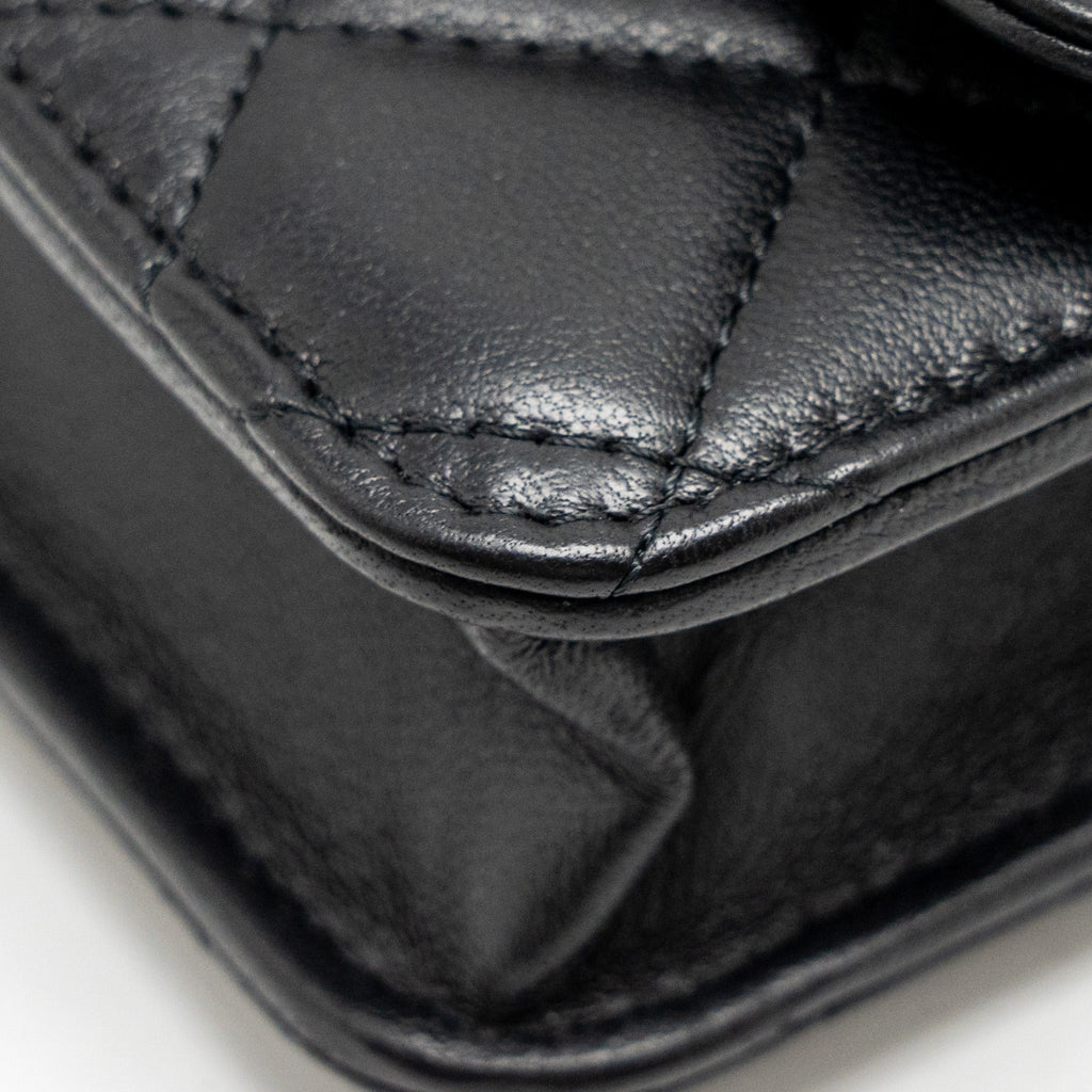 CHANEL PEARL CRUSH MINI FLAP WALLET WITH CHAIN LAMBSKIN BLACK GHW (MICROCHIP)