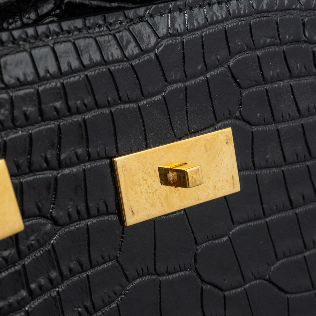 SAINT LAURENT MANHATTAN SHOULDER BAG CROC-EMBOSSED CALFSKIN BLACK GHW