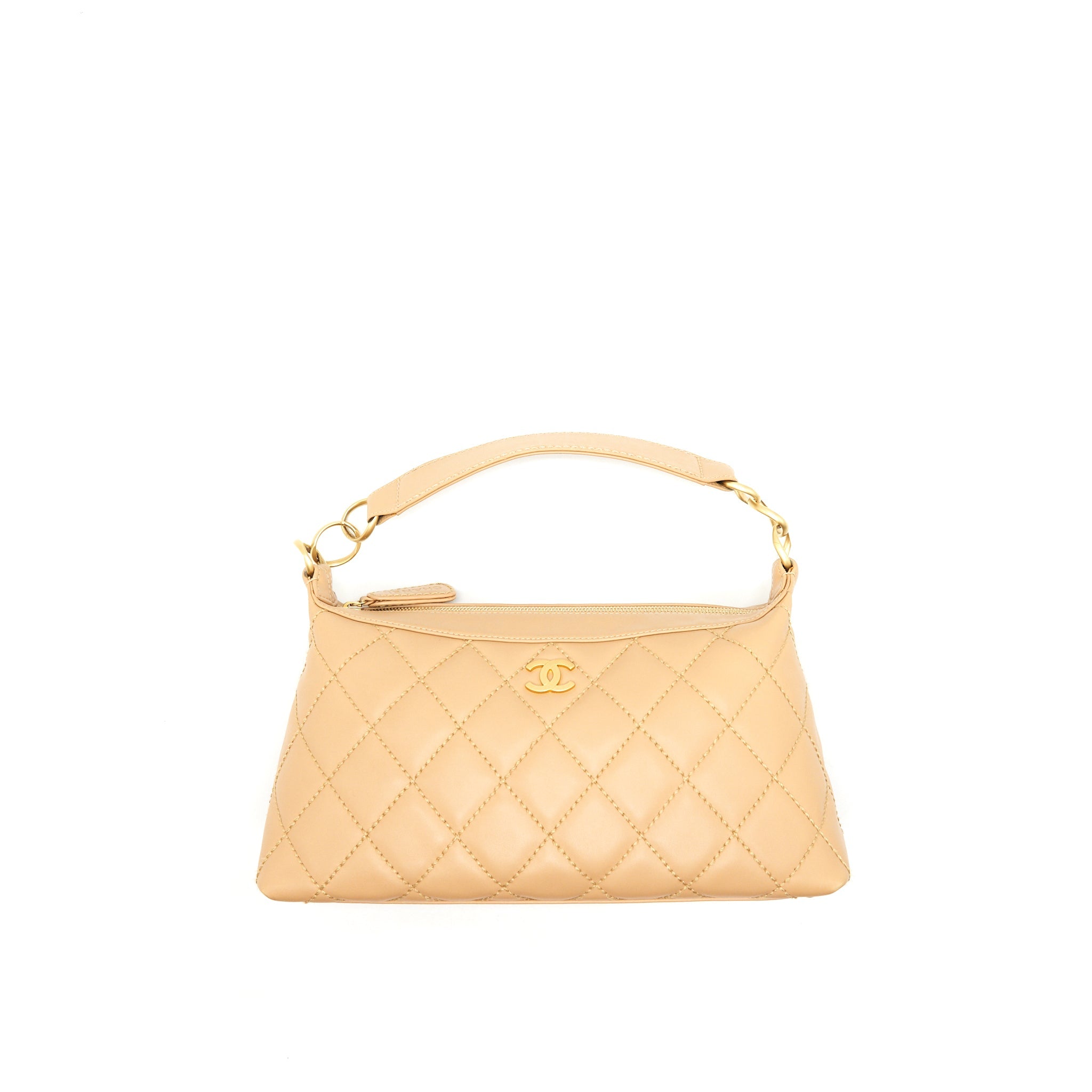 CHANEL VINTAGE QUILTED BEIGE SHOULDER BAG
