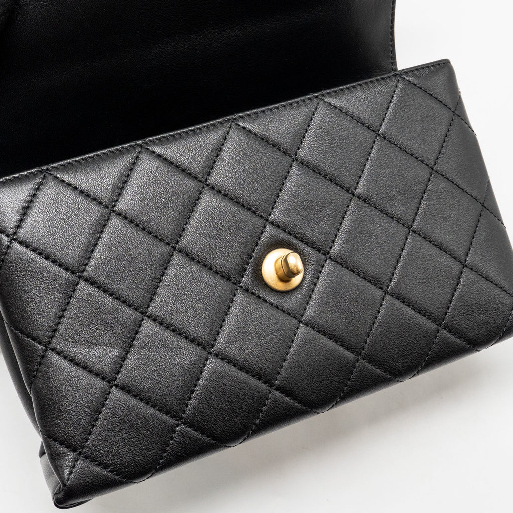 CHANEL MINI TRENDY SPIRIT TOP HANDLE FLAP BAG LAMBSKIN BLACK GHW