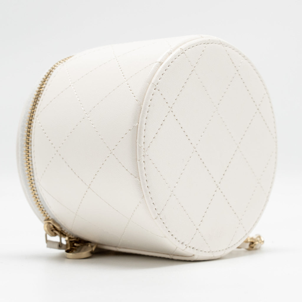 CHANEL CC LOGO CHAINS WITH CHARM VANITY CALFSKIN WHITE LGHW
