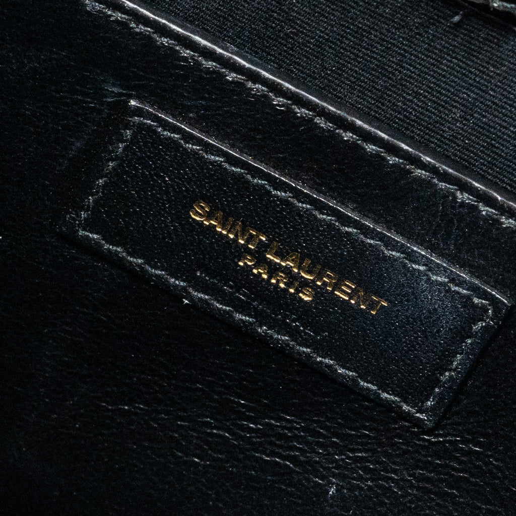 SAINT LAURENT MANHATTAN SHOULDER BAG CROC-EMBOSSED CALFSKIN BLACK GHW