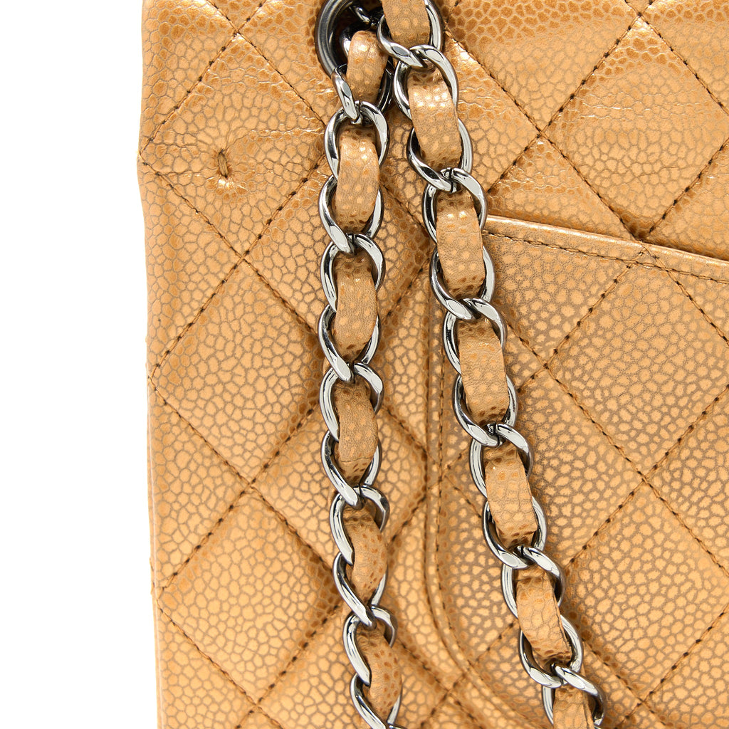 CHANEL MEDIUM CLASSIC DOUBLE FLAP BAG CAVIAR METALLIC IRIDESCENT RUTHENIUM HARDWARE