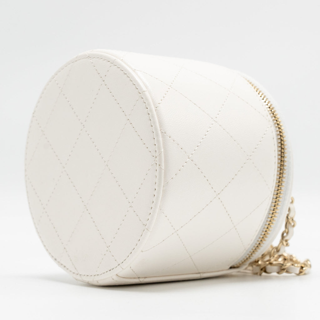 CHANEL CC LOGO CHAINS WITH CHARM VANITY CALFSKIN WHITE LGHW