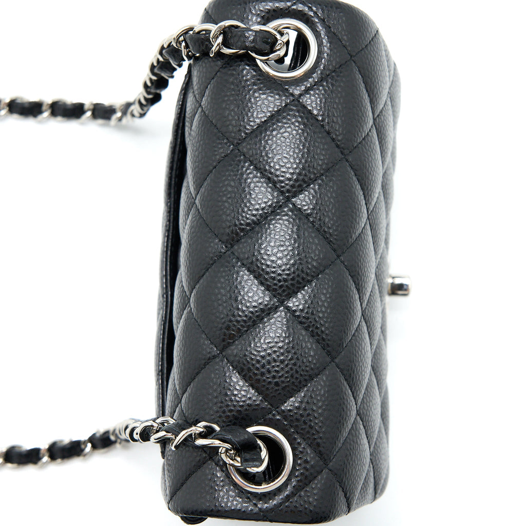 CHANEL CLASSIC MINI SQUARE FLAP BAG CAVIAR BLACK SHW