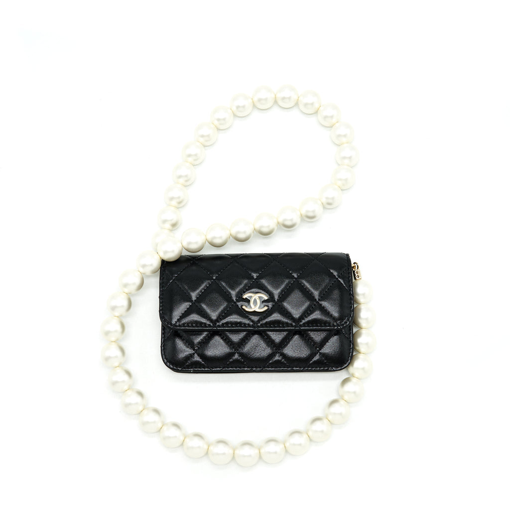 CHANEL GIANT PEARL CLUTCH WITH CHAIN CALFSKIN BLACK LGHW