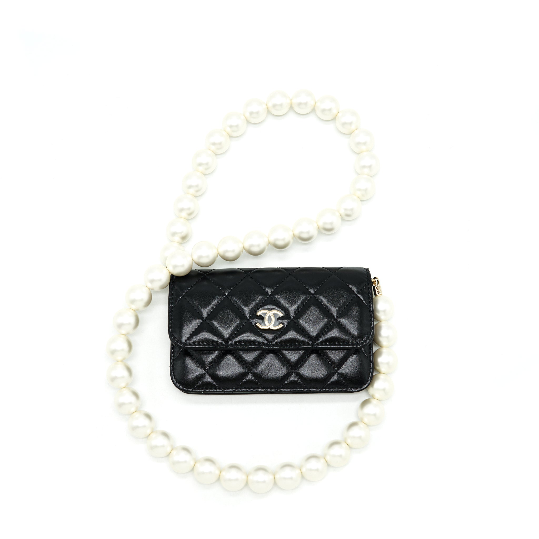 CHANEL GIANT PEARL CLUTCH WITH CHAIN CALFSKIN BLACK LGHW