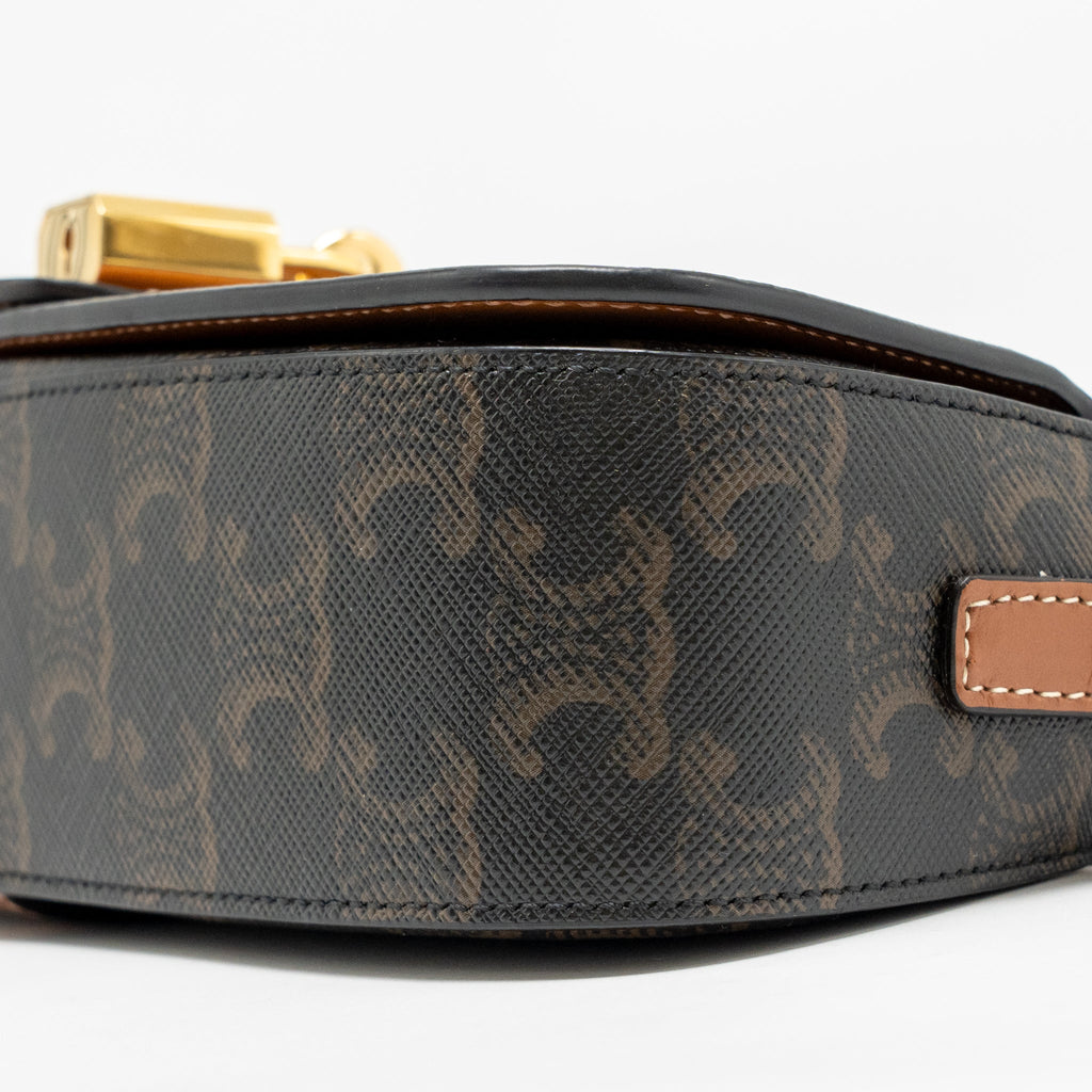 CELINE CLUTCH ON STRAP TABOU TRIOMPHE CANVAS/CALFSKIN TAN GHW