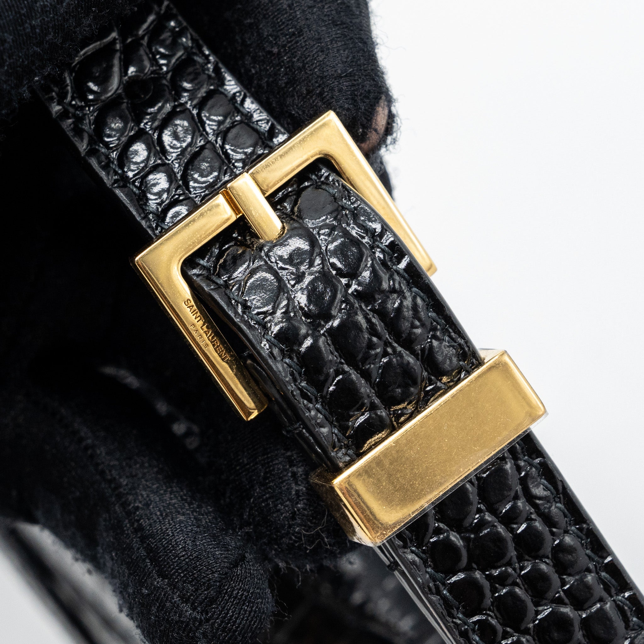 SAINT LAURENT MANHATTAN SHOULDER BAG CROC-EMBOSSED CALFSKIN BLACK GHW