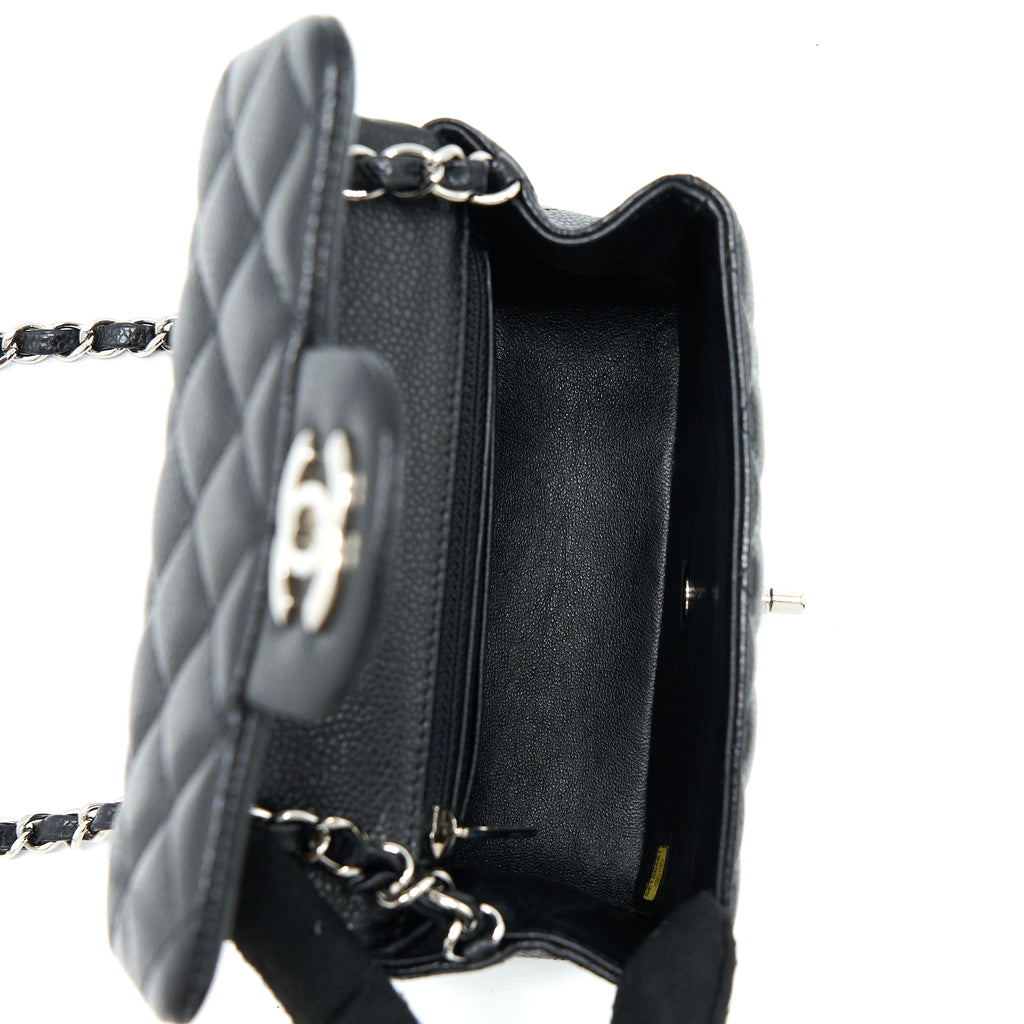 CHANEL CLASSIC MINI SQUARE FLAP BAG CAVIAR BLACK SHW