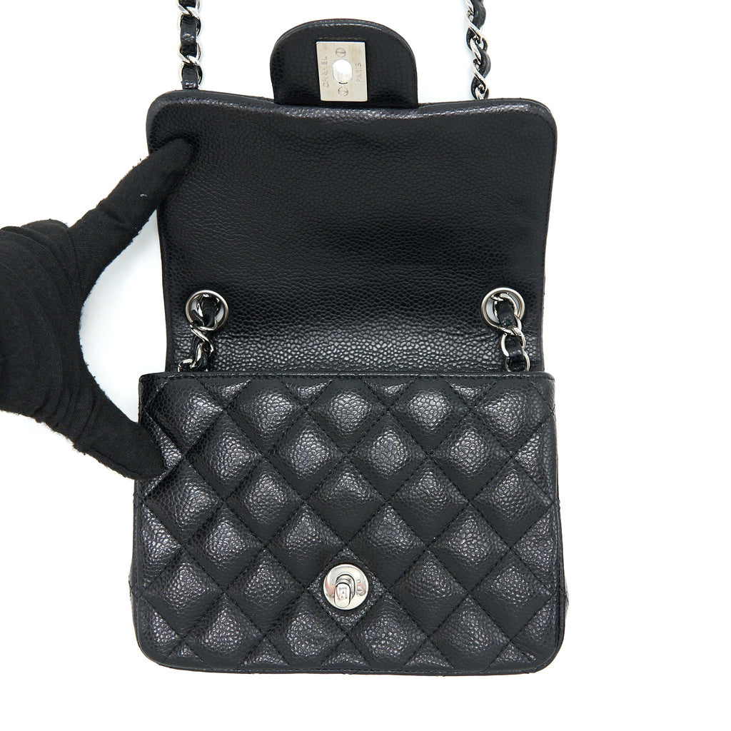 CHANEL CLASSIC MINI SQUARE FLAP BAG CAVIAR BLACK SHW